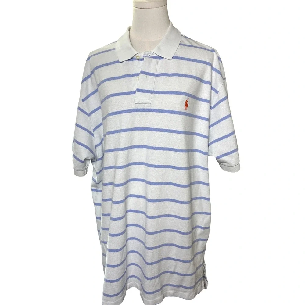 Polo Ralph Lauren Striped Cotton Pique Polo Shirt Orange Pony XXL Preppy